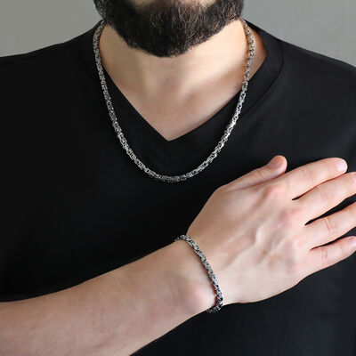 Silver, 5Mm Thick, 317L, King Steel, Chain And Bracelet Combination - 1