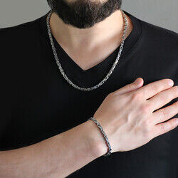 Silver, 5Mm Thick, 317L, King Steel, Chain And Bracelet Combination