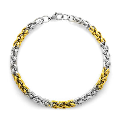 Silver-Gold Renk Çelik Erkek Spiga Bileklik - 3