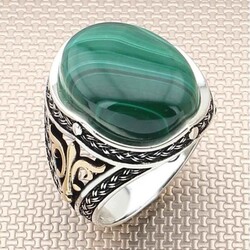 Silver Men's Ring With A Malachite Stone - 1