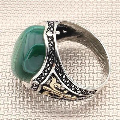 Silver Men's Ring With A Malachite Stone - 2