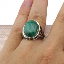 Silver Men's Ring With A Malachite Stone - 3