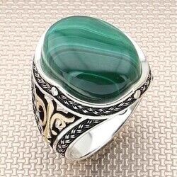 Silver Men's Ring With A Malachite Stone - 4