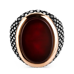 Silver Men's Ring With Red Agate And Red Agate - 3
