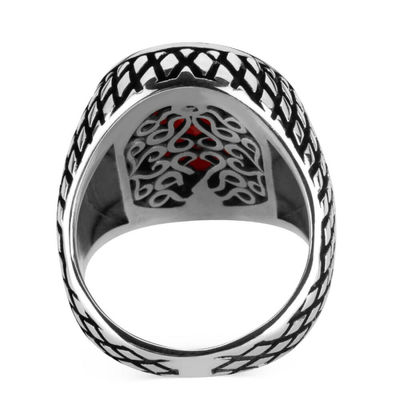 Silver Men's Ring With Red Agate And Red Agate - 4