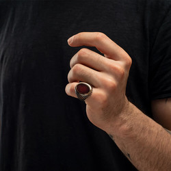 Silver Men's Ring With Red Agate And Red Agate - 5