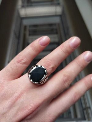 Silver Oval Men's Ring With Black Onyx - 5
