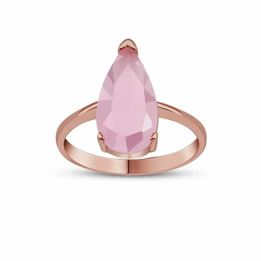 Silver Ring With A Pink Drop-Shaped Stone