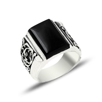 Silver Ring With Black Handmade Stone Erzurum - 2