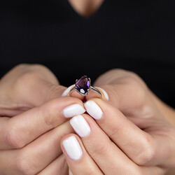 Silver Ring With Purple Stone - Thumbnail
