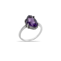 Silver Ring With Purple Stone - Thumbnail