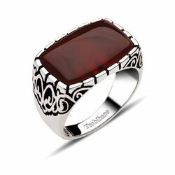Silver Ring With Red Agate And Decorative Model - 3