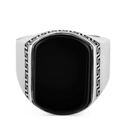 Simple Mens Ring İn Sterling Silver With Black Onyx And Stone - 3