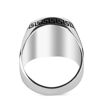 Simple Model Mens Ring İn Sterling Silver With White Turquoise Stone - 3