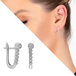 Sıralı Zirkon Taşlı 925 Ayar Gümüş Kadın Küpe - 1