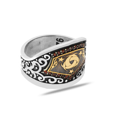 Siyah Zirkon Taş Mıhlamalı Teşkîlât-ı Mahsûsa Motifli 925 Ayar Gümüş Okçu (Zihgir) Yüzüğü - 4
