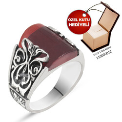 Small Crimson Compressed Amber Erzurum Stone Handmade 925 Sterling Silver Ring - Thumbnail