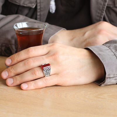Small Crimson Compressed Amber Erzurum Stone Handmade 925 Sterling Silver Ring