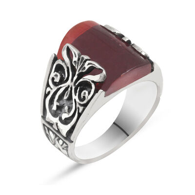 Small Crimson Compressed Amber Erzurum Stone Handmade 925 Sterling Silver Ring