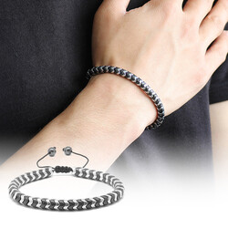 Snake Design Bracelet İn Black And Silver Hematite With Natural Stone - 1