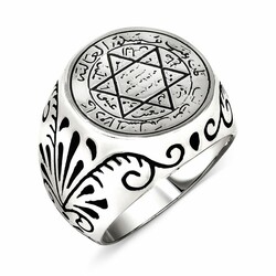 Solomon Seal Motif 925 Sterling Silver Mens Ring - Thumbnail