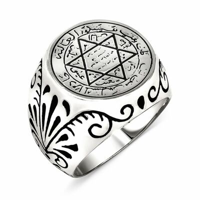 Solomon Seal Motif 925 Sterling Silver Mens Ring