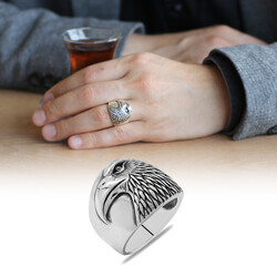 Special Design 925 Sterling Silver Mens Ring With Eagle Theme - Thumbnail