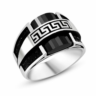 مصمم خاص خاتم من الزركون الأسود المطرز من الجزع الأسود ، خاتم رجالي من الفضة الإسترليني عيار 925 - 2