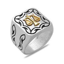 Square Design 925 Sterling Silver Mens Ring Special Color Justice Theme - Thumbnail