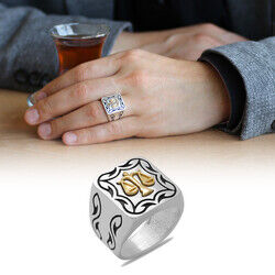 Square Design 925 Sterling Silver Mens Ring Special Color Justice Theme