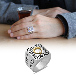 Square Design Ayyildiz Special Color 925 Sterling Silver Themed Mens Ring - 1
