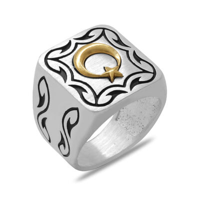 Square Design Ayyildiz Special Color 925 Sterling Silver Themed Mens Ring - 3