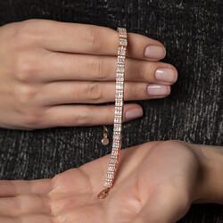 Square Design Zircon Stone Full Tour 925 Sterling Silver Women's Bracelet - 3