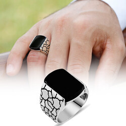 Square Mens 925 Sterling Silver Black Onyx Ring - 5