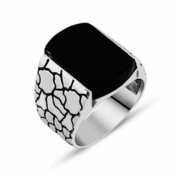 Square Mens 925 Sterling Silver Black Onyx Ring - Thumbnail