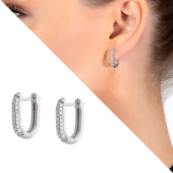 Starlight Diamond Mikro Zirkon Taşlı 'U' Tasarım 925 Ayar Gümüş Küpe - 2