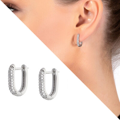 Starlight Diamond Mikro Zirkon Taşlı 'U' Tasarım 925 Ayar Gümüş Küpe - 2