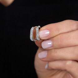 Starlight Diamond Mikro Zirkon Taşlı 'U' Tasarım 925 Ayar Gümüş Küpe - 3