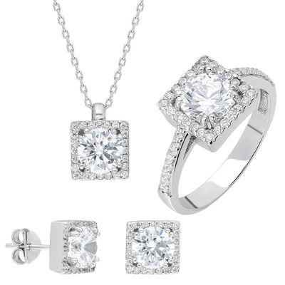 Starlight Diamond Monter Square 925 Sterling Silver Women's Solitaire 3 Pcs Accessory Set - 1