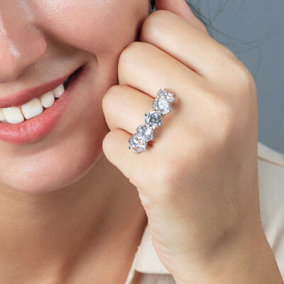 Starlight Diamond Pırlanta Montür 925 Ayar Gümüş Bayan Baget Yüzük - 3