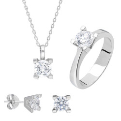 Starlight Diamond Pırlanta Montür 'V' Tektaş 925 Ayar Gümüş 3'lü Takı Seti - 2