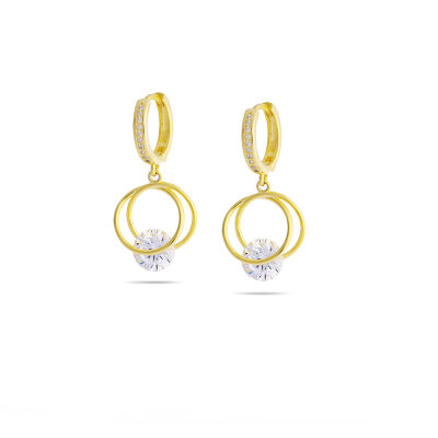 Starlight Diamond Tektaşlı Kalp Tasarım Gold Renk 925 Ayar Gümüş Sallantılı Küpe - 5