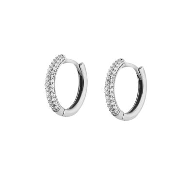 Starlight Diamond Üç Sıra Zirkon Taşlı Halka Tasarım 925 Ayar Gümüş Küpe - 5