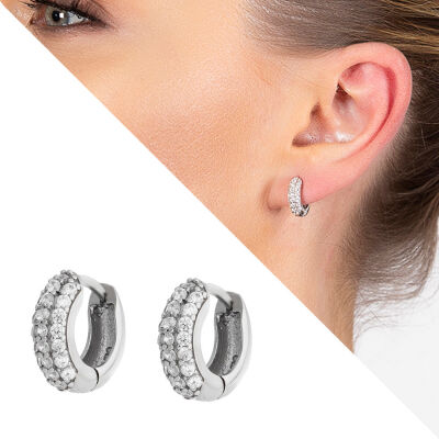 Starlight Diamond Zirkon Taşlı Halka Tasarım 925 Ayar Gümüş Küpe - 1