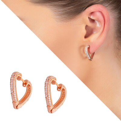 Starlight Diamond Zirkon Taşlı Kalp Tasarım Rose Renk 925 Ayar Gümüş Küpe - 1