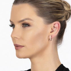 Starlight Diamond Zirkon Taşlı Kalp Tasarım Rose Renk 925 Ayar Gümüş Küpe - 3