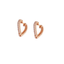 Starlight Diamond Zirkon Taşlı Kalp Tasarım Rose Renk 925 Ayar Gümüş Küpe - 5
