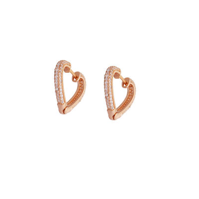 Starlight Diamond Zirkon Taşlı Kalp Tasarım Rose Renk 925 Ayar Gümüş Küpe - 5