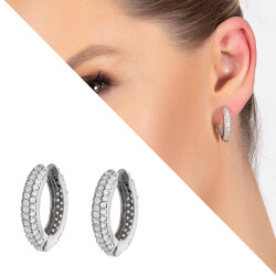 Starlight Diamond Zirkon Taşlı Maxi Halka Tasarım 925 Ayar Gümüş Küpe - 1