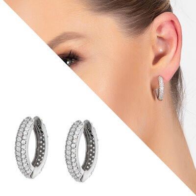 Starlight Diamond Zirkon Taşlı Maxi Halka Tasarım 925 Ayar Gümüş Küpe - 1